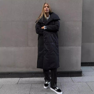 Women’s Long Belted Cotton - Padded Coat | Thick Warm Winter Jacket | Loose Fit Street Style - Negative Apparel