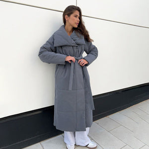 Women’s Long Belted Cotton - Padded Coat | Thick Warm Winter Jacket | Loose Fit Street Style - Negative Apparel