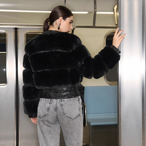 Women’s Long Black Faux Fur Coat – Elegant Lapel Zipper Jacket - Negative Apparel