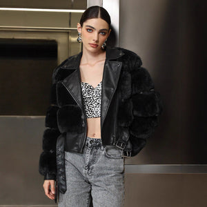 Women’s Long Black Faux Fur Coat – Elegant Lapel Zipper Jacket - Negative Apparel