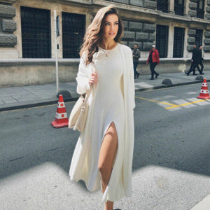 Women’s Long Plush Cardigan Sweater | Thick Nylon Knit | V - Neck Cozy Outerwear | Korean Casual Style | Autumn 2025 Fashion - Negative Apparel