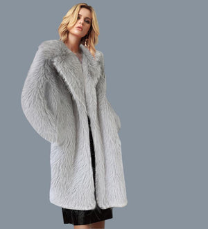 Women's long Toka faux fur suit collar coat faux fur faux fur jacket - Negative Apparel