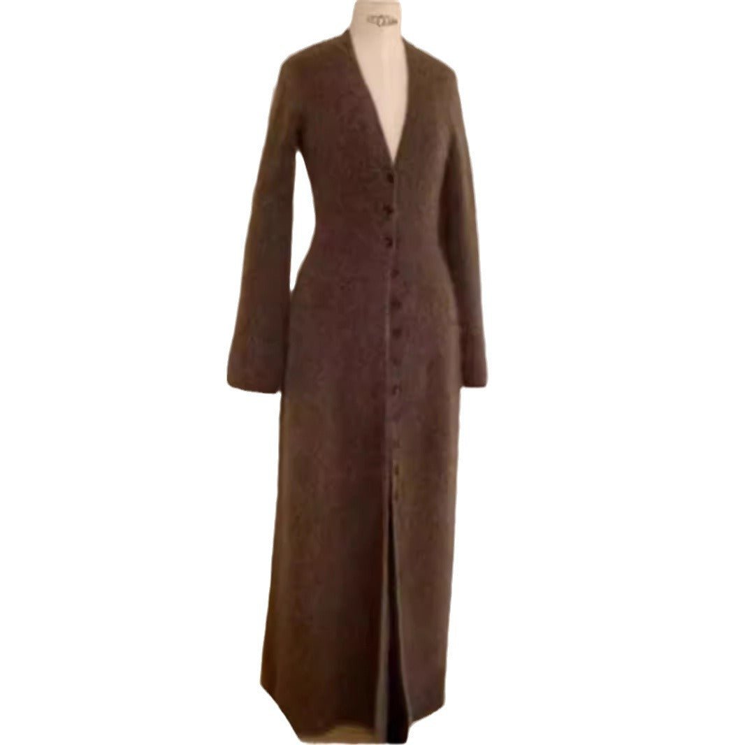 Women’s Long Wool Blend V - Neck Cardigan | Urban Commuter Style Knitwear Coat - Negative Apparel