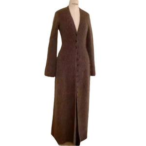 Women’s Long Wool Blend V - Neck Cardigan | Urban Commuter Style Knitwear Coat - Negative Apparel