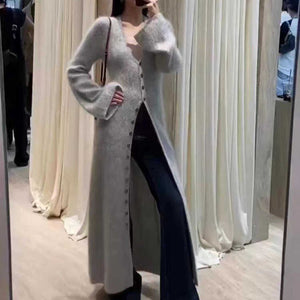 Women’s Long Wool Blend V - Neck Cardigan | Urban Commuter Style Knitwear Coat - Negative Apparel