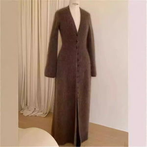 Women’s Long Wool Blend V - Neck Cardigan | Urban Commuter Style Knitwear Coat - Negative Apparel