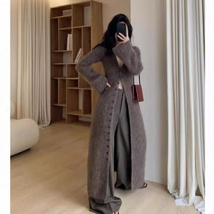 Women’s Long Wool Blend V - Neck Cardigan | Urban Commuter Style Knitwear Coat - Negative Apparel