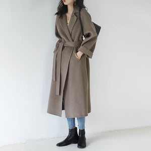 Women’s Long Wool Coat – British Style Elegant Outerwear | Extra Long Warm Woolen Overcoat for Autumn Winter 2025 - Negative Apparel