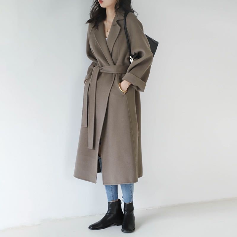 Women’s Long Wool Coat – British Style Elegant Outerwear | Extra Long Warm Woolen Overcoat for Autumn Winter 2025 - Negative Apparel