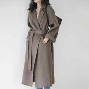 Women’s Long Wool Coat – British Style Elegant Outerwear | Extra Long Warm Woolen Overcoat for Autumn Winter 2025 - Negative Apparel