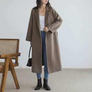Women’s Long Wool Coat – British Style Elegant Outerwear | Extra Long Warm Woolen Overcoat for Autumn Winter 2025 - Negative Apparel
