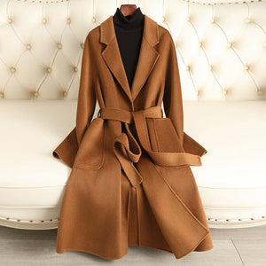 Women’s Long Wool Coat – Handmade Belted British Style Overcoat | 100% Wool Autumn 2025 Collection - Negative Apparel