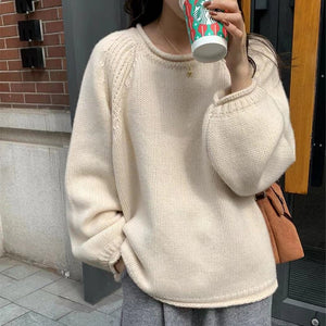 Women’s Loose Fit Pullover Sweater – Oversized Casual Knit Top, Solid Colors - Negative Apparel