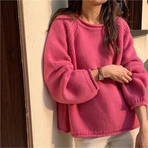 Women’s Loose Fit Pullover Sweater – Oversized Casual Knit Top, Solid Colors - Negative Apparel