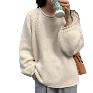 Women’s Loose Fit Pullover Sweater – Oversized Casual Knit Top, Solid Colors - Negative Apparel