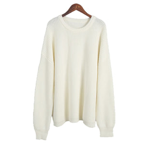 Women’s Loose Knit Sweater | Lantern Sleeve Pullover | Acrylic Cotton Korean Casual Top | Thick Round Neck Sweater Summer 2025 - Negative Apparel