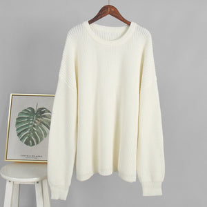 Women’s Loose Knit Sweater | Lantern Sleeve Pullover | Acrylic Cotton Korean Casual Top | Thick Round Neck Sweater Summer 2025 - Negative Apparel