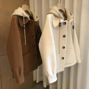 Women’s Loose Polo Collar Wool Jacket – Thick Medium - Long Korean Style, Autumn 2025 Collection - Negative Apparel
