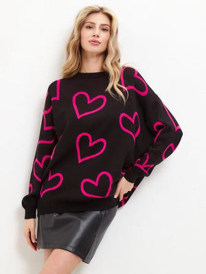 Women’s Love Jacquard Loose Knit Pullover Sweater – Autumn 2025 - Negative Apparel