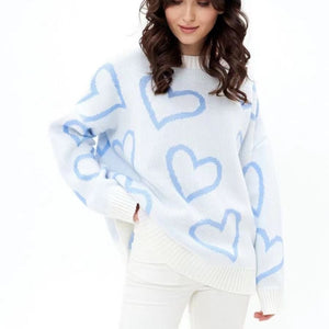 Women’s Love Jacquard Loose Knit Pullover Sweater – Autumn 2025 - Negative Apparel