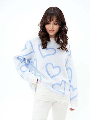 Women’s Love Jacquard Loose Knit Pullover Sweater – Autumn 2025 - Negative Apparel