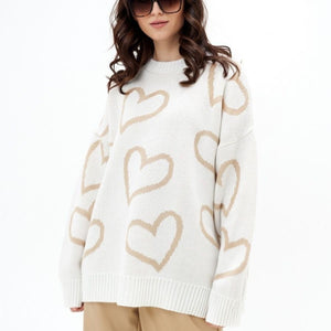 Women’s Love Jacquard Loose Knit Pullover Sweater – Autumn 2025 - Negative Apparel