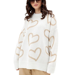 Women’s Love Jacquard Loose Knit Pullover Sweater – Autumn 2025 - Negative Apparel