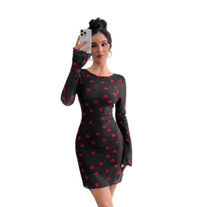 Women's love printing horn sleeve backless mesh dress - Negative Apparel
