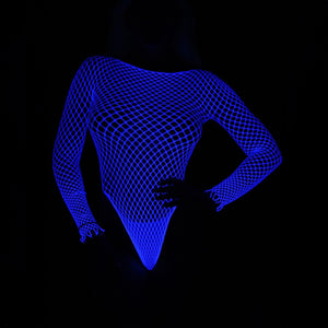 Women’s Luminous Blue Mesh Outfit – Summer 2025, Cute Girl & Prom Queen Style, Tights & Belly Pocket Set - Negative Apparel