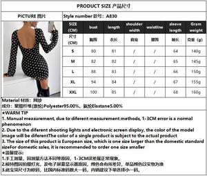 Women's mesh polka dot printing round neck backless long - sleeved dress - Negative Apparel