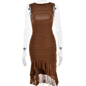Women’s Milk Silk Sleeveless Bodycon Midi Dress – High Waist Slim Fit European & American Style FD - Negative Apparel