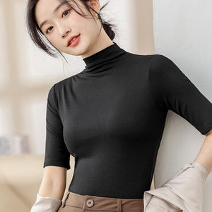 Women’s Modal Half - Turtleneck Pullover – Slim Fit Wrinkle - Free Top | Japanese Korean Style Soft Stretch Tee for Spring 2025 - Negative Apparel
