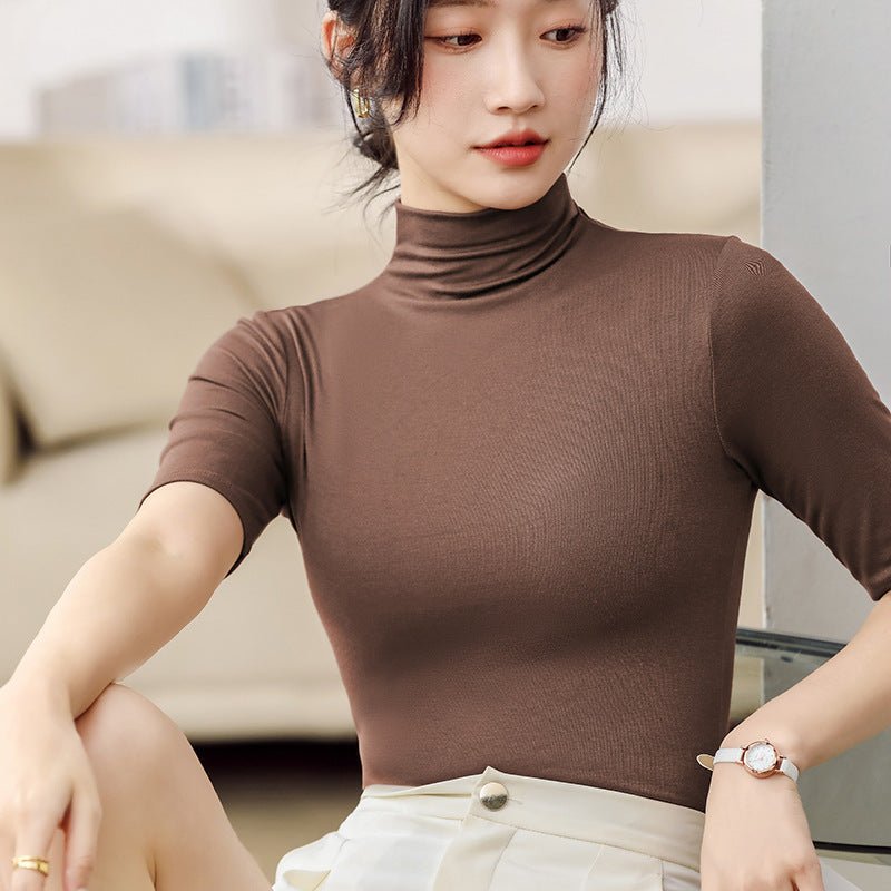 Women’s Modal Half - Turtleneck Pullover – Slim Fit Wrinkle - Free Top | Japanese Korean Style Soft Stretch Tee for Spring 2025 - Negative Apparel