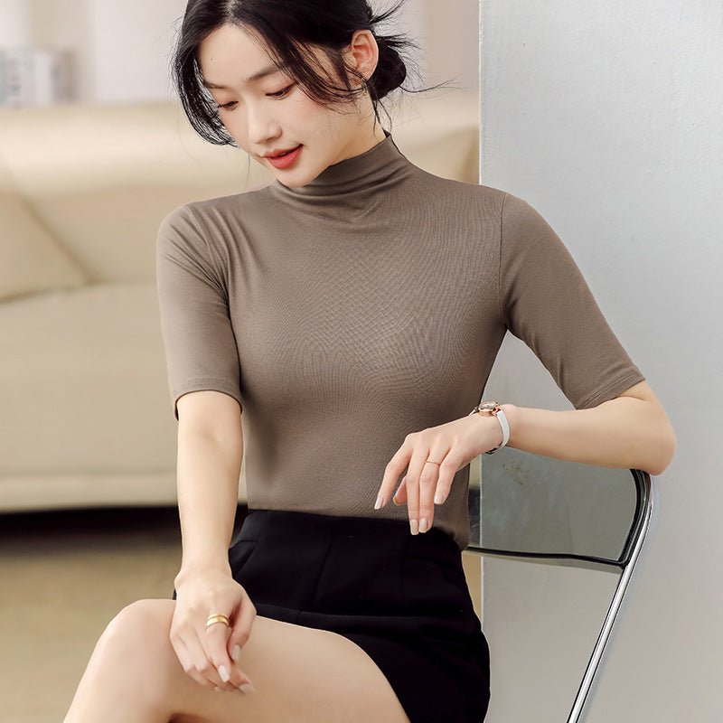 Women’s Modal Half - Turtleneck Pullover – Slim Fit Wrinkle - Free Top | Japanese Korean Style Soft Stretch Tee for Spring 2025 - Negative Apparel