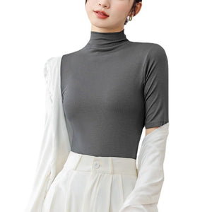 Women’s Modal Half - Turtleneck Pullover – Slim Fit Wrinkle - Free Top | Japanese Korean Style Soft Stretch Tee for Spring 2025 - Negative Apparel