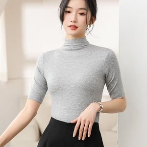 Women’s Modal Half - Turtleneck Pullover – Slim Fit Wrinkle - Free Top | Japanese Korean Style Soft Stretch Tee for Spring 2025 - Negative Apparel