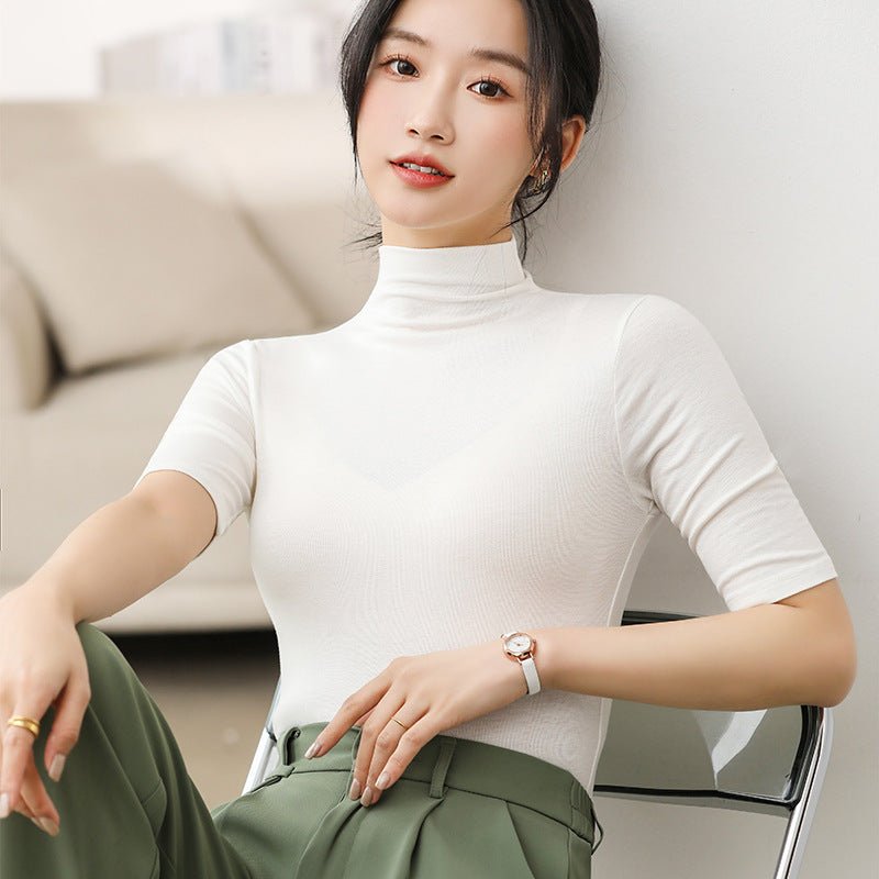 Women’s Modal Half - Turtleneck Pullover – Slim Fit Wrinkle - Free Top | Japanese Korean Style Soft Stretch Tee for Spring 2025 - Negative Apparel