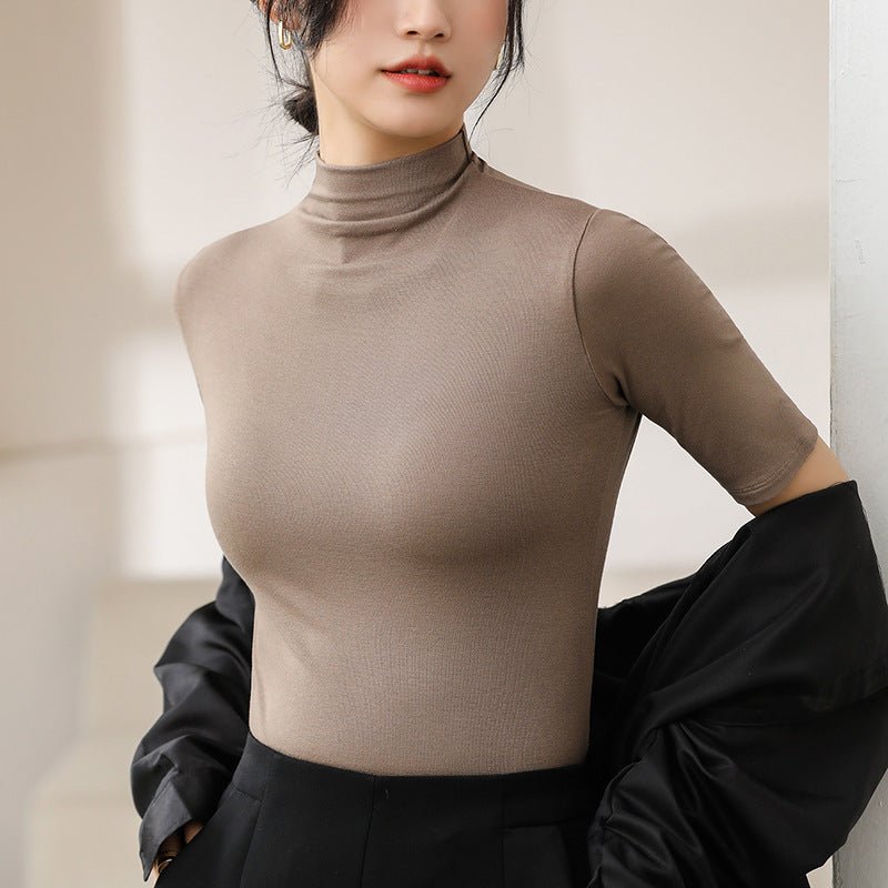 Women’s Modal Half - Turtleneck Pullover – Slim Fit Wrinkle - Free Top | Japanese Korean Style Soft Stretch Tee for Spring 2025 - Negative Apparel