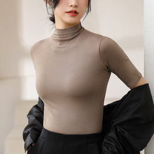 Women’s Modal Half - Turtleneck Pullover – Slim Fit Wrinkle - Free Top | Japanese Korean Style Soft Stretch Tee for Spring 2025 - Negative Apparel
