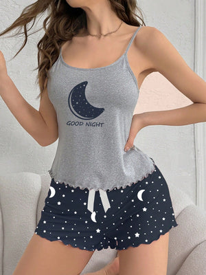 Women's Moon Print Pajama Set - Negative Apparel