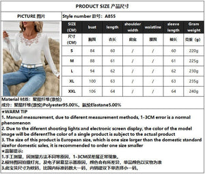 Women's neckline cuffs splicing lace lace hot diamond long - sleeved top - Negative Apparel