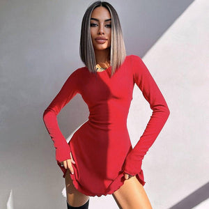 Women's new fashion simple solid color back strap waist dress - Negative Apparel