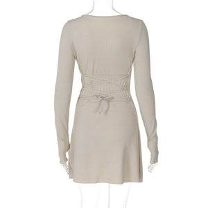 Women's new fashion simple solid color back strap waist dress - Negative Apparel