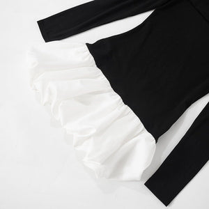 Women's new style one - shoulder off - shoulder long - sleeved splicing flower bud skirt dress - Negative Apparel