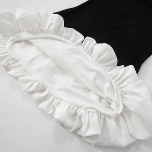 Women's new style one - shoulder off - shoulder long - sleeved splicing flower bud skirt dress - Negative Apparel