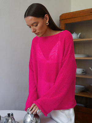 Women’s Off Shoulder Bell Sleeve Sweater – Loose Fit Summer Pullover, Lightweight Knit Top, Casual Streetwear - Negative Apparel