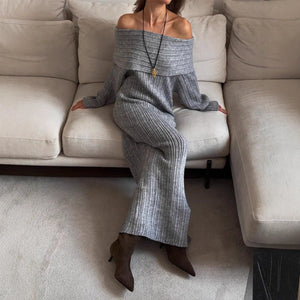 Women’s Off - Shoulder Long Dress | High - Waist Hip Skirt | Elegant Viscose Evening Gown | Celebrity Style Pure Desire Dress – Autumn 2025 - Negative Apparel