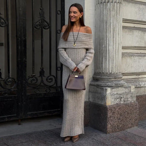 Women’s Off - Shoulder Long Dress | High - Waist Hip Skirt | Elegant Viscose Evening Gown | Celebrity Style Pure Desire Dress – Autumn 2025 - Negative Apparel