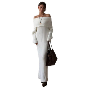 Women’s Off - Shoulder Long Dress | High - Waist Hip Skirt | Elegant Viscose Evening Gown | Celebrity Style Pure Desire Dress – Autumn 2025 - Negative Apparel
