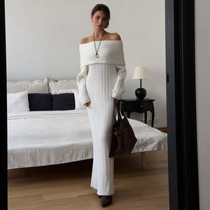 Women’s Off - Shoulder Long Dress | High - Waist Hip Skirt | Elegant Viscose Evening Gown | Celebrity Style Pure Desire Dress – Autumn 2025 - Negative Apparel